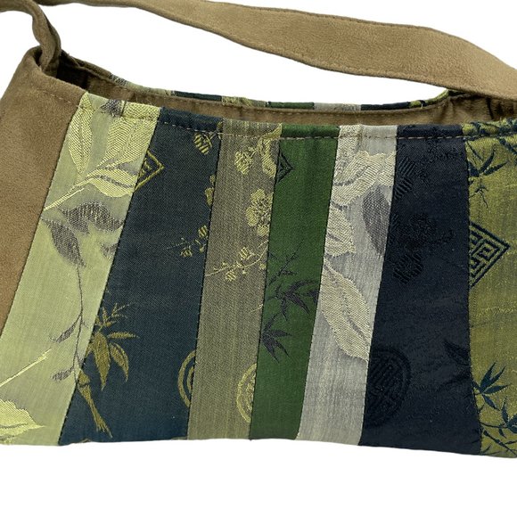 Asian brocade and suede patchwork purse - Picture 2 of 7